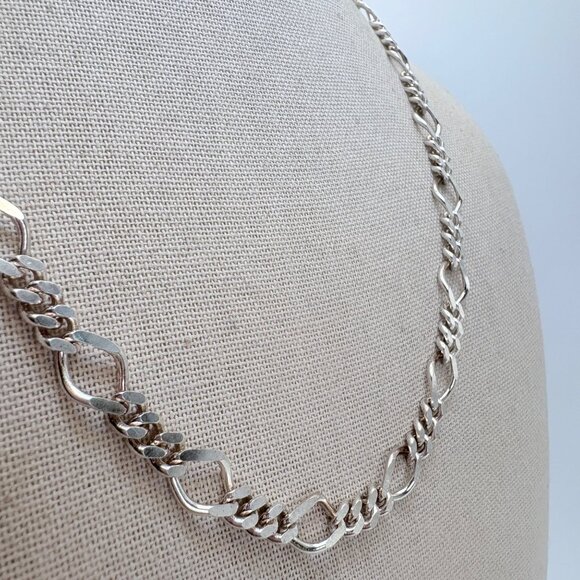 Sterling Silver 925 Heavy Figaro Chain Necklace Lobster Clasp Size 20" Length - Picture 2 of 12